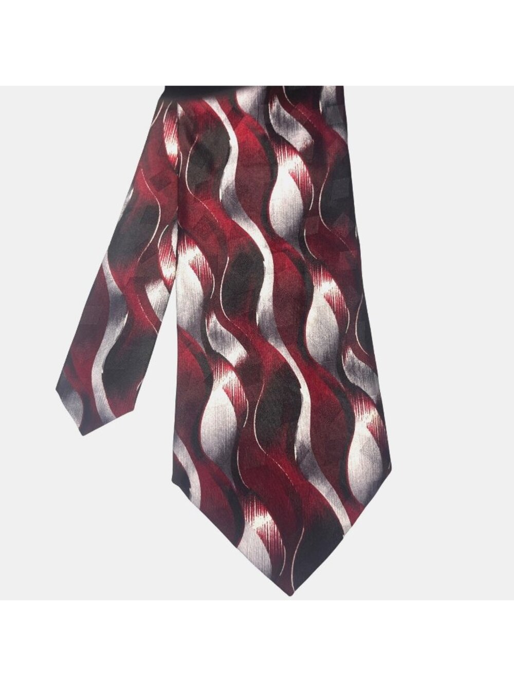 Vintage Pierre Cardin Luxury Designer Mens Silk Tie Red & Silver Wavy (3/$15)